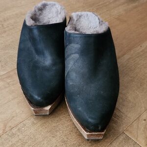 Lined Leather Mules With Wooden Soles